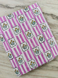 Pink Stripe Cotton Fabric by the Yard, Indian Hand Block Print Cotton Fabric, Floral Cotton Fabric, Soft Fabric for Sewing, Quilting Dresses