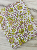 Hand Block Print Cotton Fabric by Yard, White Green Floral Indian Fabric, Botanical Cotton Sewing Fabric, Quilting Dressmaking Fabric