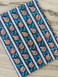 Blue Floral Stripe Cotton Fabric by the Yard, Hand Block Print Style Cotton Fabric, Indian Botanical Fabric, Quilting, Sewing & Home Decor