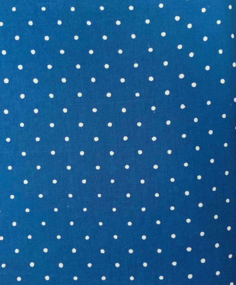 Blue Polka Dot Cotton Fabric by the Yard, White Mini Dot Print Fabric, Quilting Cotton, Sewing Fabric, Dressmaking Baby Quilt Fabric