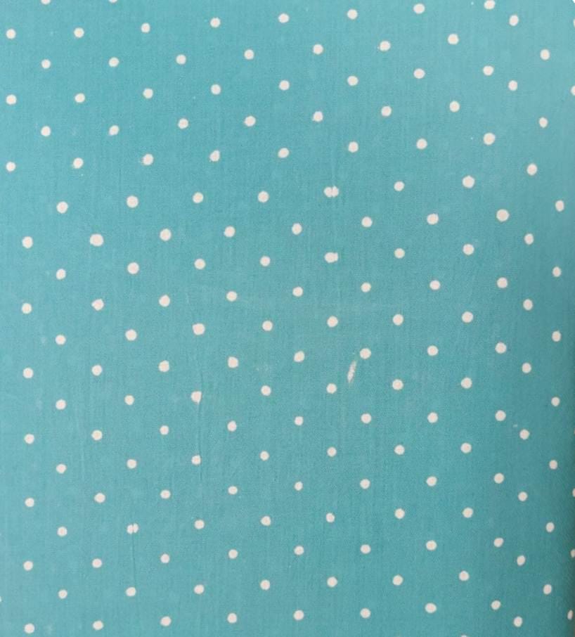 Turquoise Polka Dot Cotton Fabric by the Yard, Aqua White Mini Dot Print Fabric Quilting Cotton Sewing Fabric, Dressmaking Baby Quilt Fabric