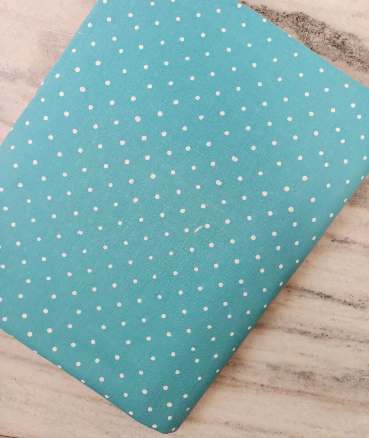 Turquoise Polka Dot Cotton Fabric by the Yard, Aqua White Mini Dot Print Fabric Quilting Cotton Sewing Fabric, Dressmaking Baby Quilt Fabric