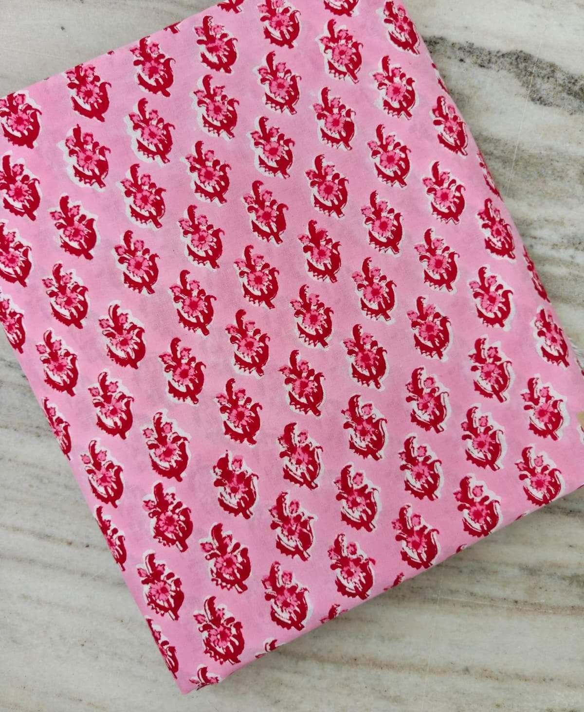 Pink Floral Block Print Cotton Fabric by the Yard, Hand Block Print Fabric, Indian Cotton Fabric, Dressmaking Fabric, Quilting Cotton Fabric