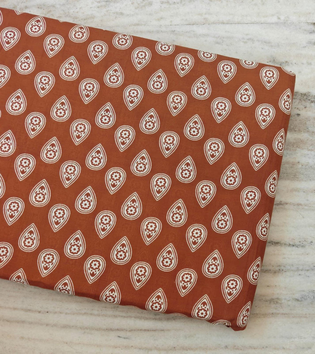 Brown Paisley Cotton Fabric by the Yard, Hand Block Print Cotton Fabric, Rust Floral Paisley Dress Material,  Indian Cotton Textile Fabric