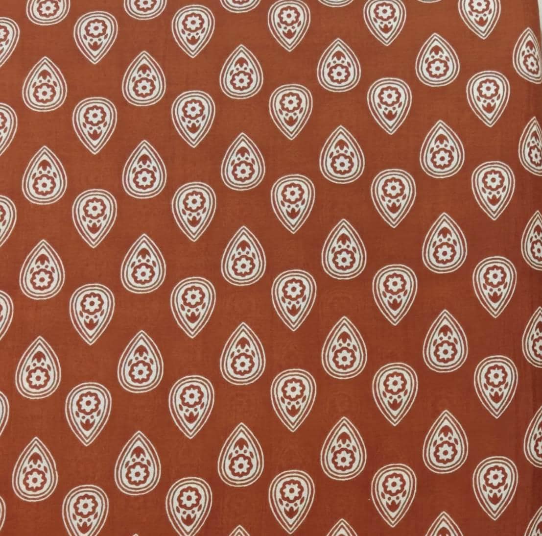 Brown Paisley Cotton Fabric by the Yard, Hand Block Print Cotton Fabric, Rust Floral Paisley Dress Material,  Indian Cotton Textile Fabric