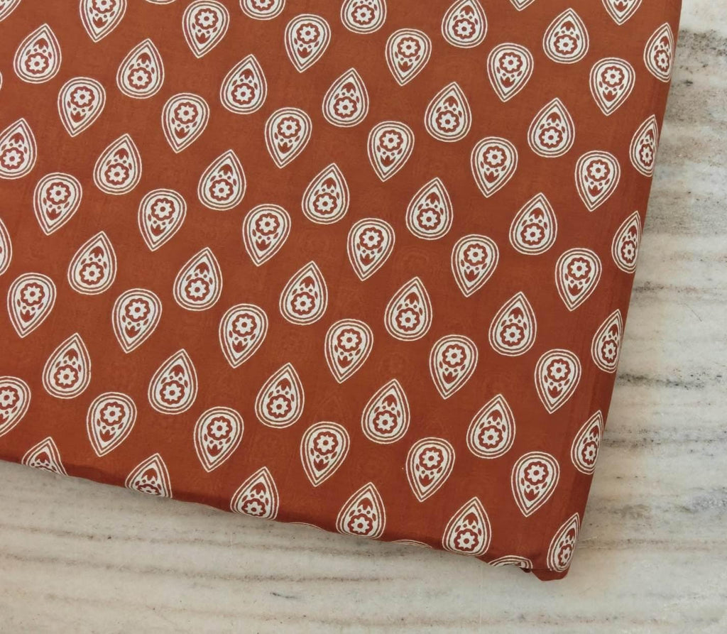 Brown Paisley Cotton Fabric by the Yard, Hand Block Print Cotton Fabric, Rust Floral Paisley Dress Material,  Indian Cotton Textile Fabric