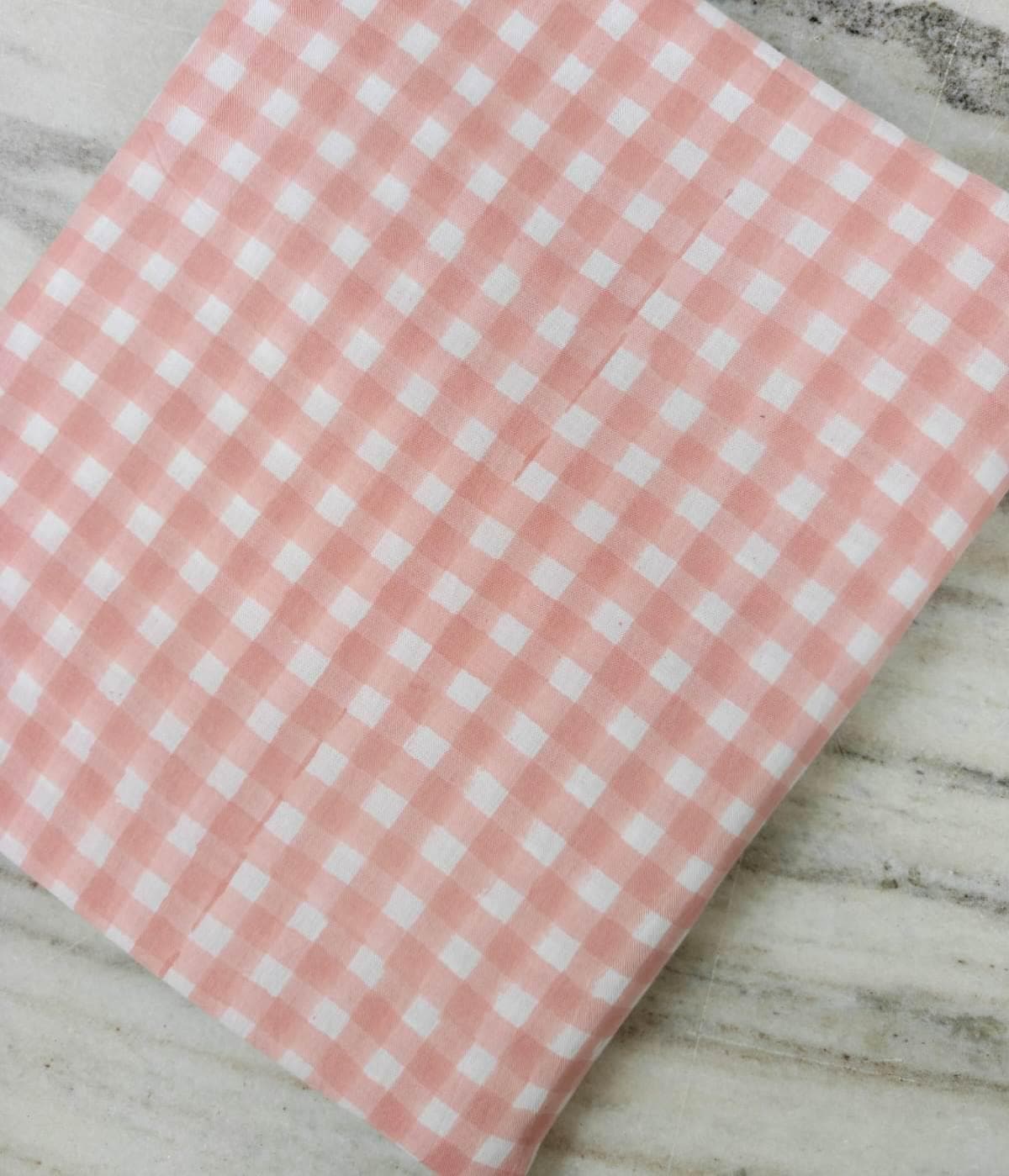 Pink Gingham Cotton Fabric by the Yard, Buffalo Check Cotton Fabric, Plaid Cotton Fabric for Quilting, Sewing, Dresses, Loose Running Fabric