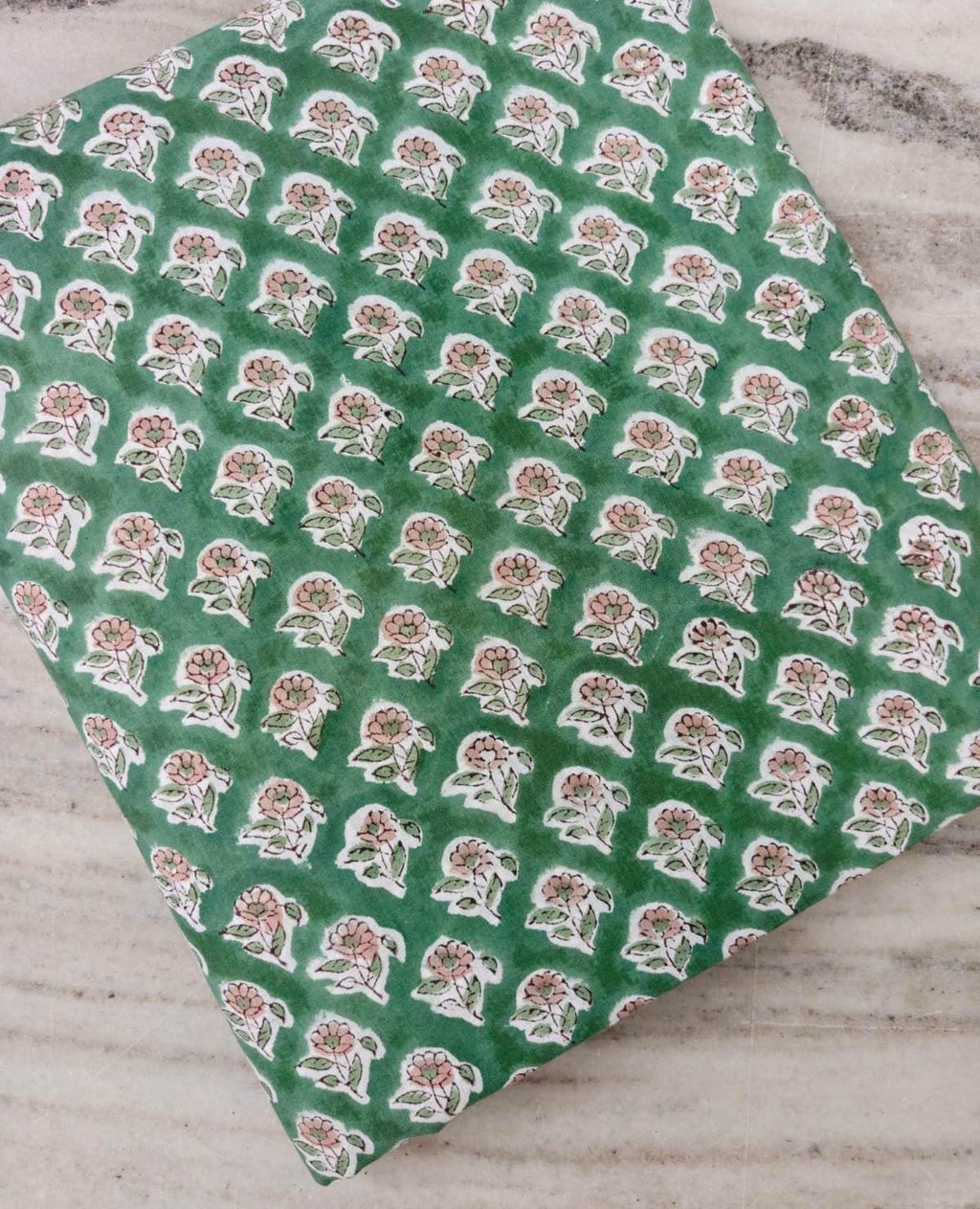 Green Hand Block Print Cotton Fabric by the Yard, Floral Indian Cotton Fabric, Botanical Print Fabric, Quilting Sewing Dressmaking Fabric
