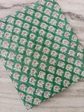 Green Hand Block Print Cotton Fabric by the Yard, Floral Indian Cotton Fabric, Botanical Print Fabric, Quilting Sewing Dressmaking Fabric