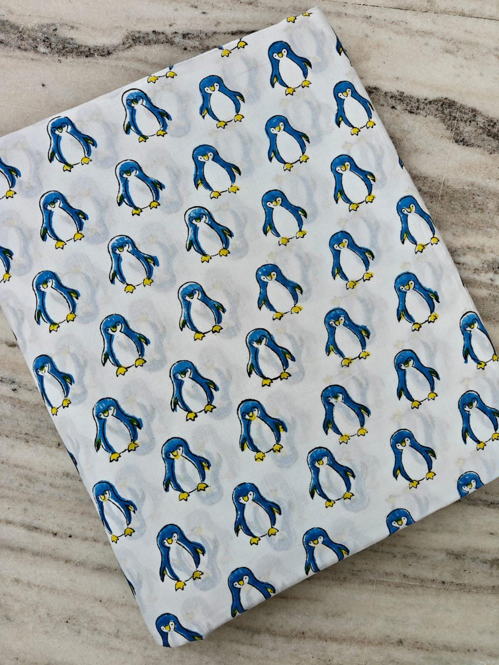 White Blue Penguin Print Cotton Fabric by the Yard, Cute Animal Cotton Fabric, Kids Nursery Fabric, Cartoon Penguin Fabric for Quilting