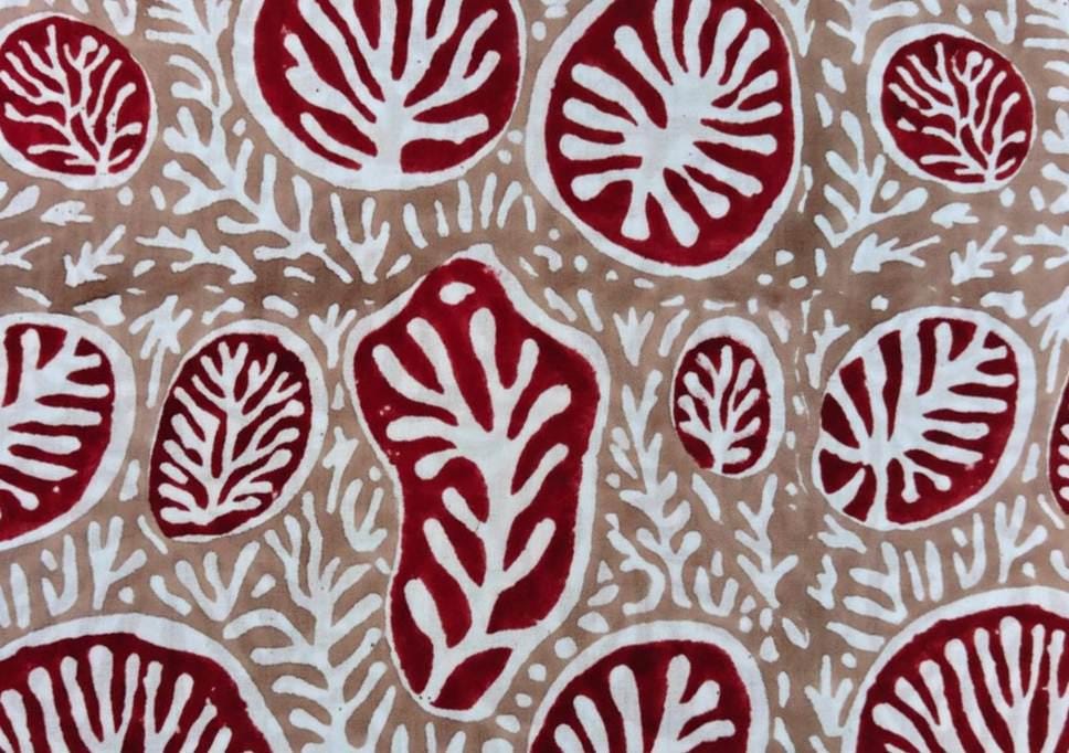 Green and Mustard Yellow Botanical Cotton Fabric, Hand Block Style Leaf Print, Modern Organic Pattern Fabric, Quilting Sewing Craft Fabric