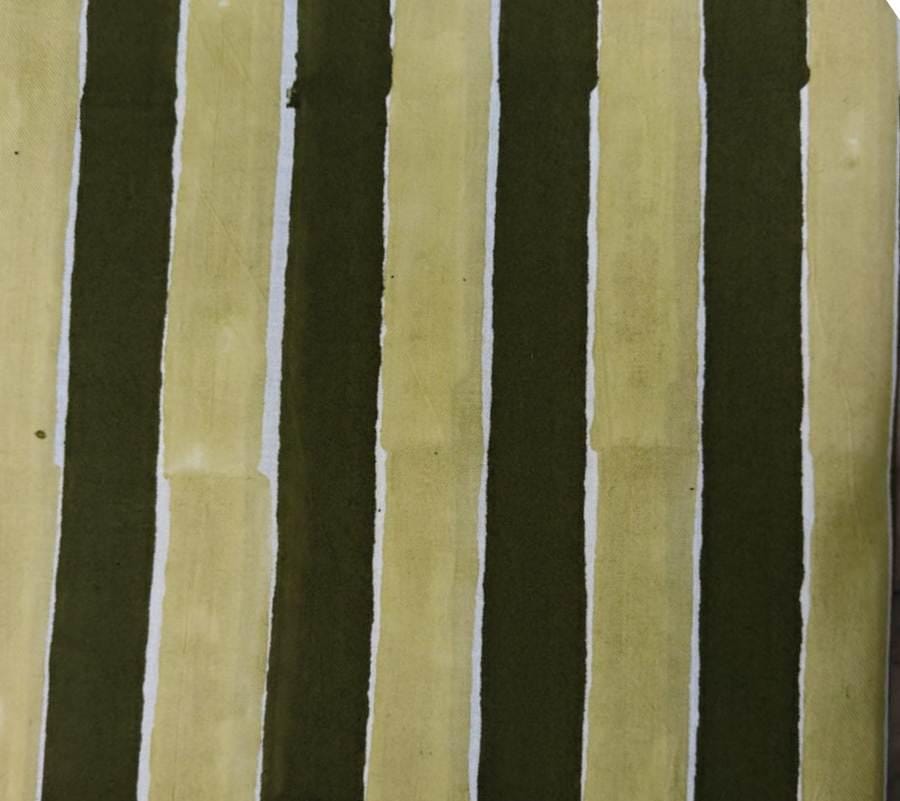 Green & Yellow Striped Cotton Fabric by the Yard, Hand Block Print Cotton Fabric, Upholstery, Quilting, Sewing, Dressmaking Fabric