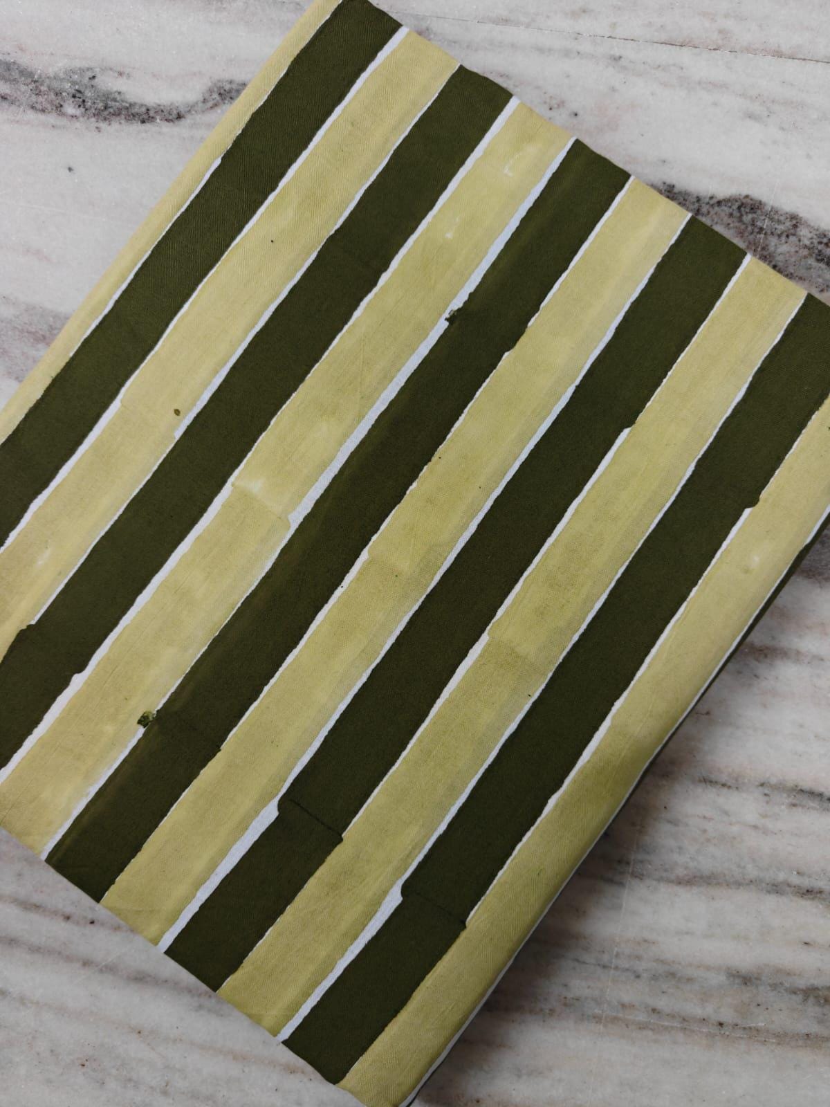 Green & Yellow Striped Cotton Fabric by the Yard, Hand Block Print Cotton Fabric, Upholstery, Quilting, Sewing, Dressmaking Fabric