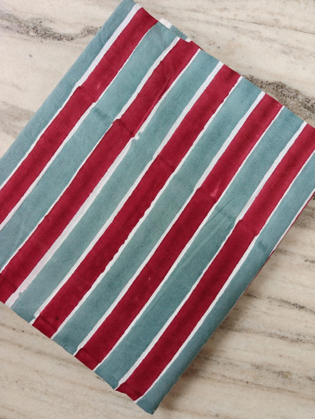 Red & Sage Green Striped Cotton Fabric by the Yard, Hand Block Print Cotton Fabric, Quilting Fabric, Sewing, Home Decor Running Fabric