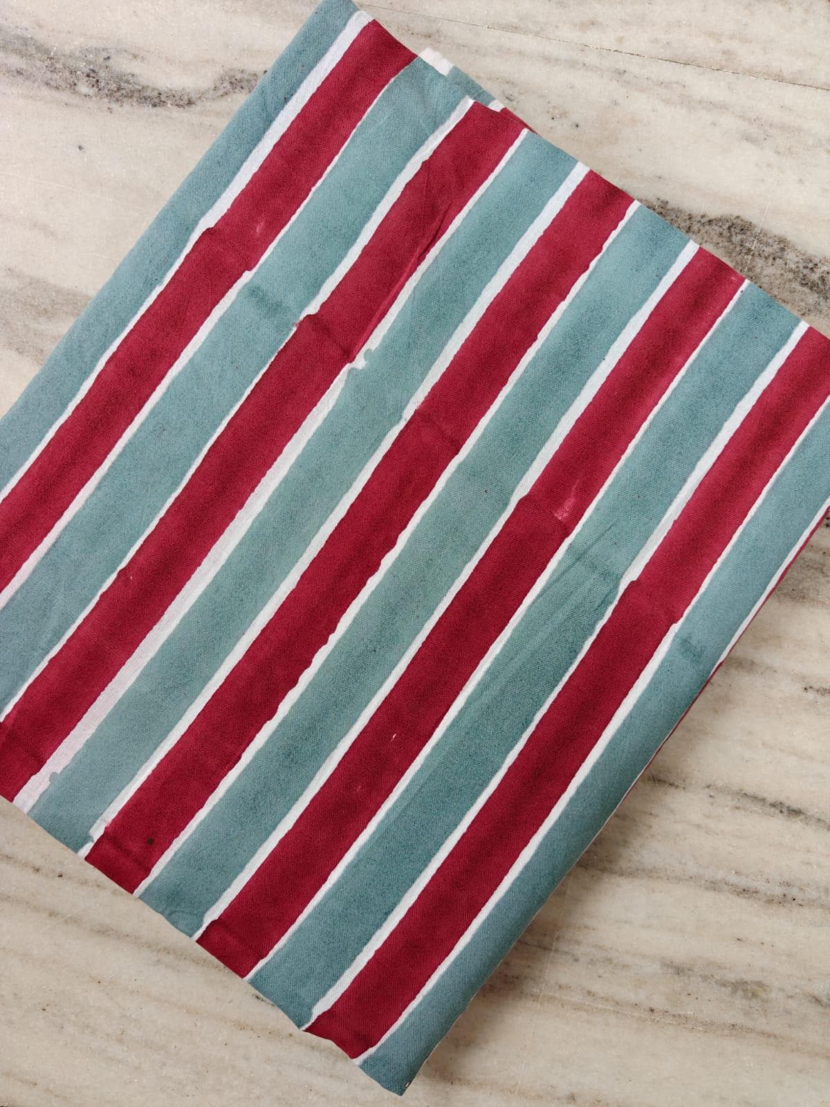 Red & Sage Green Striped Cotton Fabric by the Yard, Hand Block Print Cotton Fabric, Quilting Fabric, Sewing, Home Decor Running Fabric