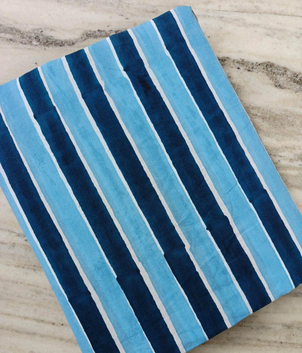 Navy & Sky Blue Stripe Cotton Fabric, Blue Striped Cotton Fabric by the Yard, Quilting Fabric, Apparel Fabric,  Soft Cotton Loose Textile
