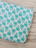 Turquoise Floral Cotton Fabric by the Yard, Hand Block Print Indian Cotton Fabric, Aqua Blue Botanical Fabric for Quilting Sewing, Napkins