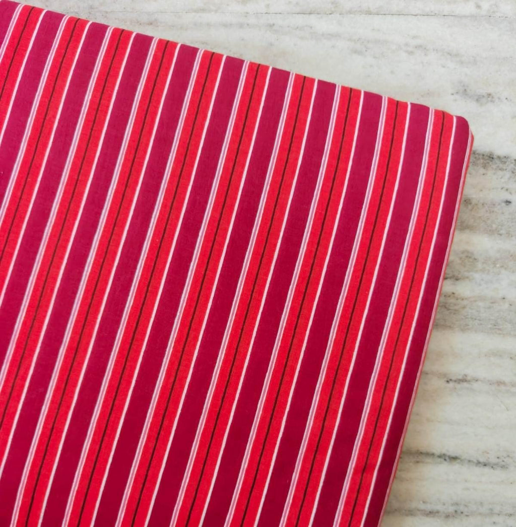 Red Pink Striped Cotton Fabric by the Yard, Soft Woven Cotton Material, Pinstripe Fabric for Dresses, Shirts, Quilting, Craft Sewing Fabric