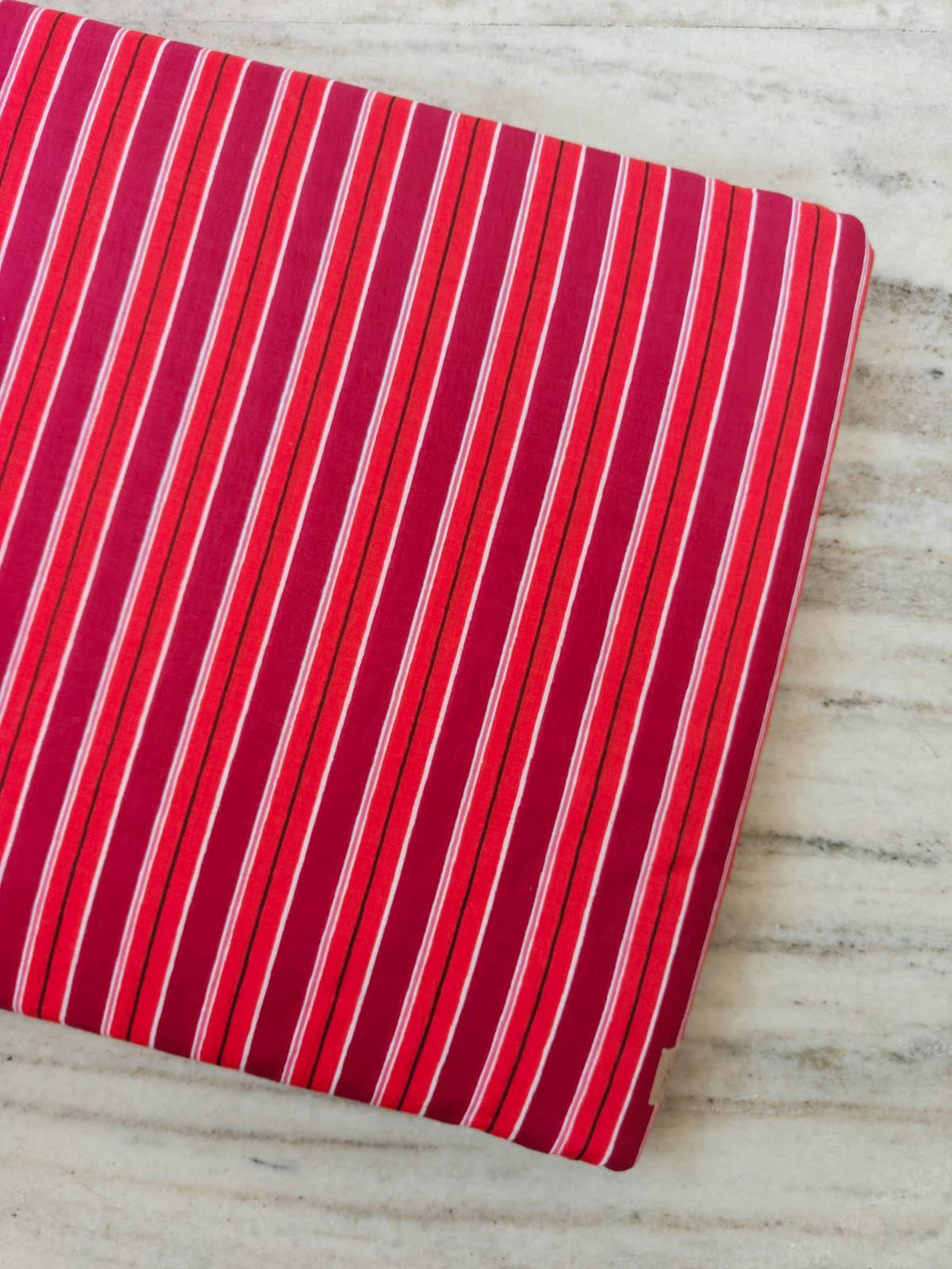 Red Pink Striped Cotton Fabric by the Yard, Soft Woven Cotton Material, Pinstripe Fabric for Dresses, Shirts, Quilting, Craft Sewing Fabric