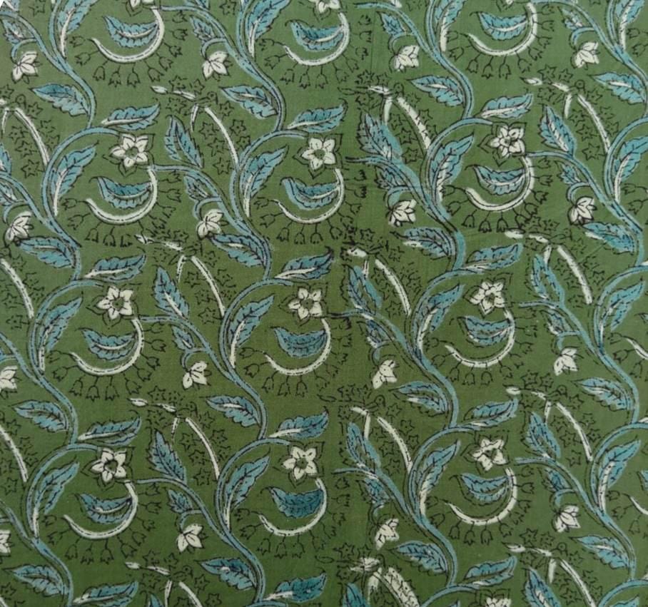 Green Floral Vine Cotton Fabric by the Yard, Botanical Print Cotton Fabric, Soft Woven Fabric for Dresses, Quilting, Sewing, Loose Fabric