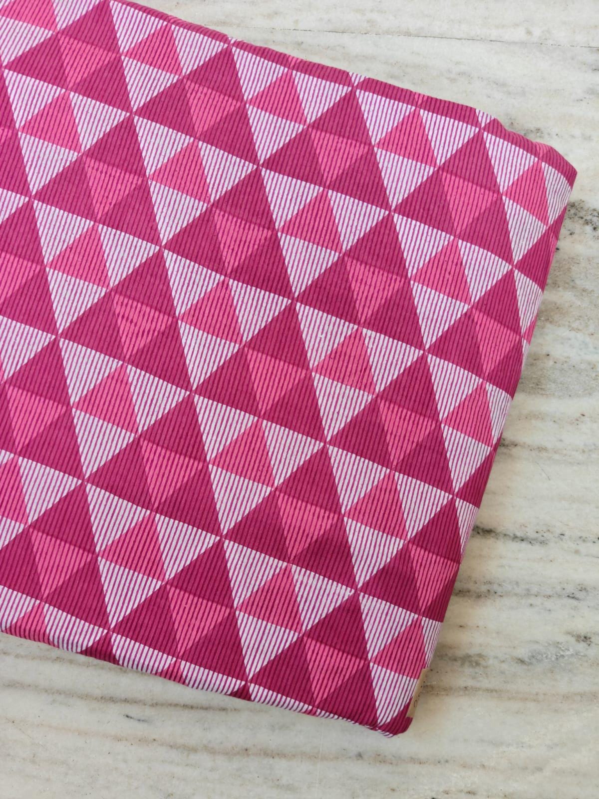 Pink Geometric Cotton Fabric by the Yard, Triangle Print Cotton Fabric, Modern Woven Fabric for Dresses, Quilting, Sewing, Running Fabric