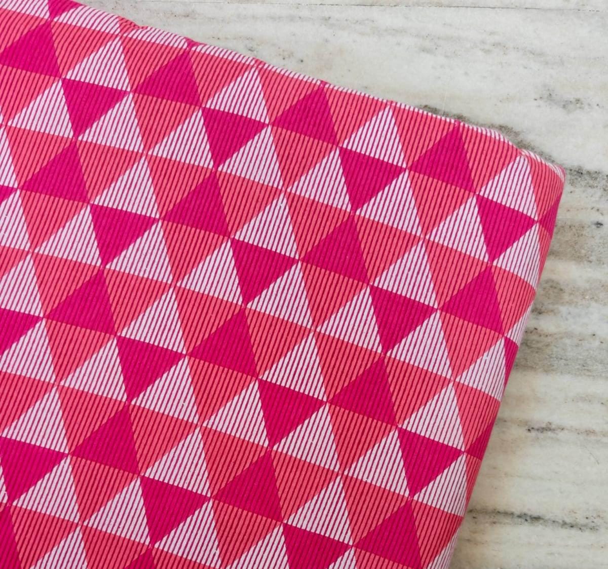 Pink Geometric Cotton Fabric by the Yard, Triangle Print Cotton Fabric, Modern Quilting Fabric, Pink White Fabric, Dressmaking Fabric