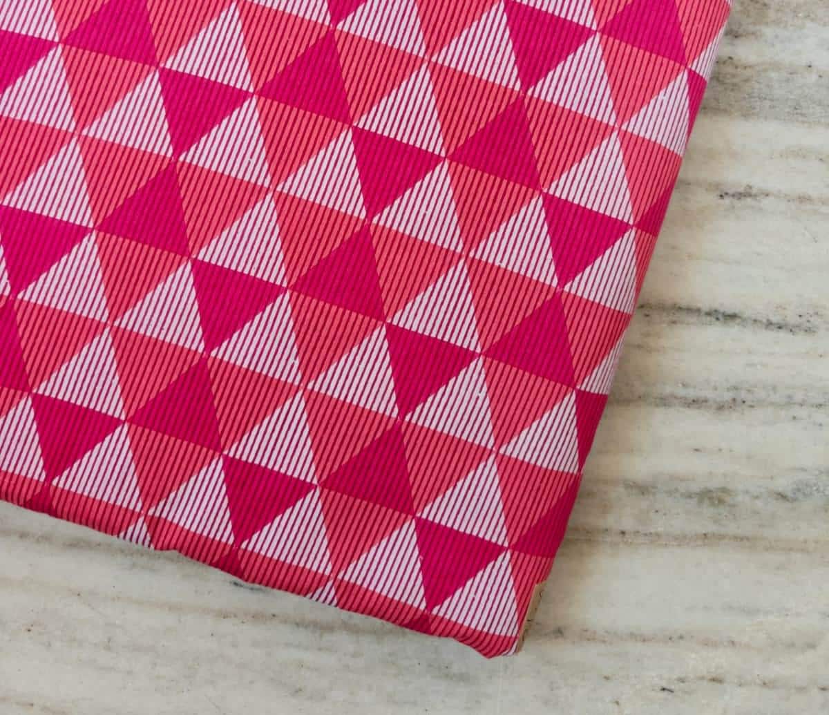Pink Geometric Cotton Fabric by the Yard, Triangle Print Cotton Fabric, Modern Quilting Fabric, Pink White Fabric, Dressmaking Fabric