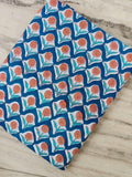 Blue Hand Block Print Cotton Fabric by Yard, Peach Floral Buta Indian Fabric, Soft Cotton Sewing Quilting Fabric, Dressmaking Craft