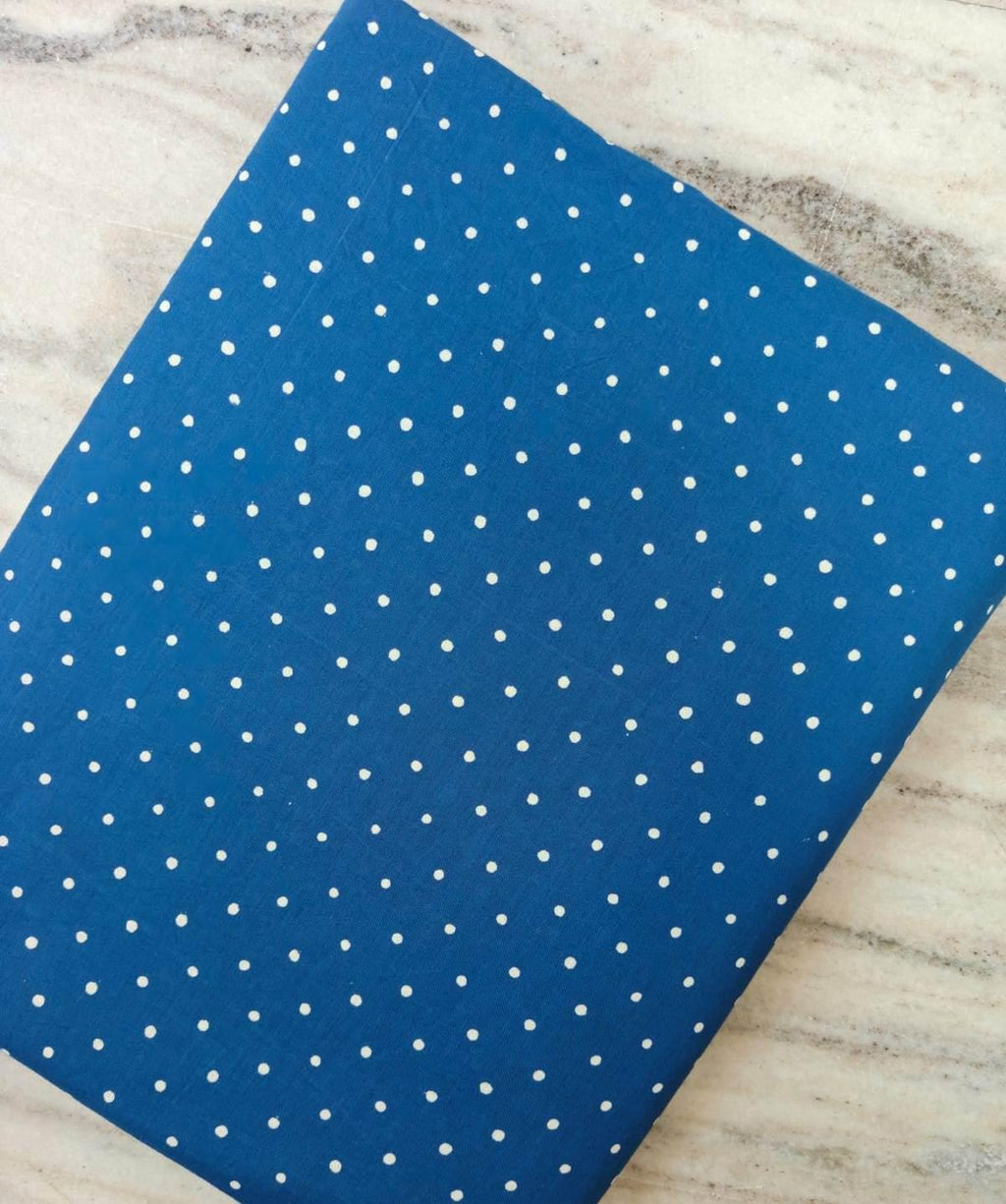 Blue Polka Dot Cotton Fabric by the Yard, White Mini Dot Print Fabric, Quilting Cotton, Sewing Fabric, Dressmaking Baby Quilt Fabric