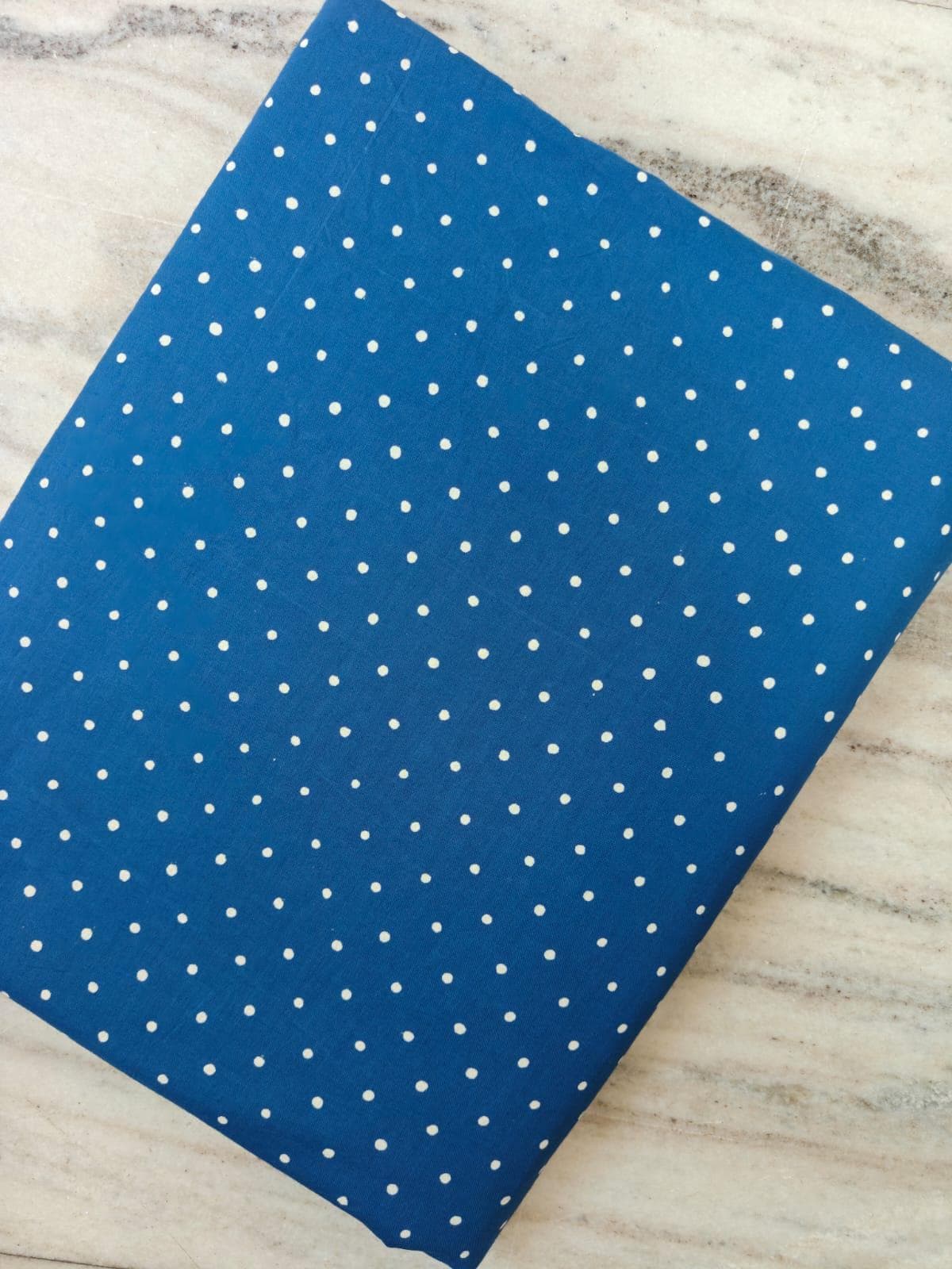 Blue Polka Dot Cotton Fabric by the Yard, White Mini Dot Print Fabric, Quilting Cotton, Sewing Fabric, Dressmaking Baby Quilt Fabric