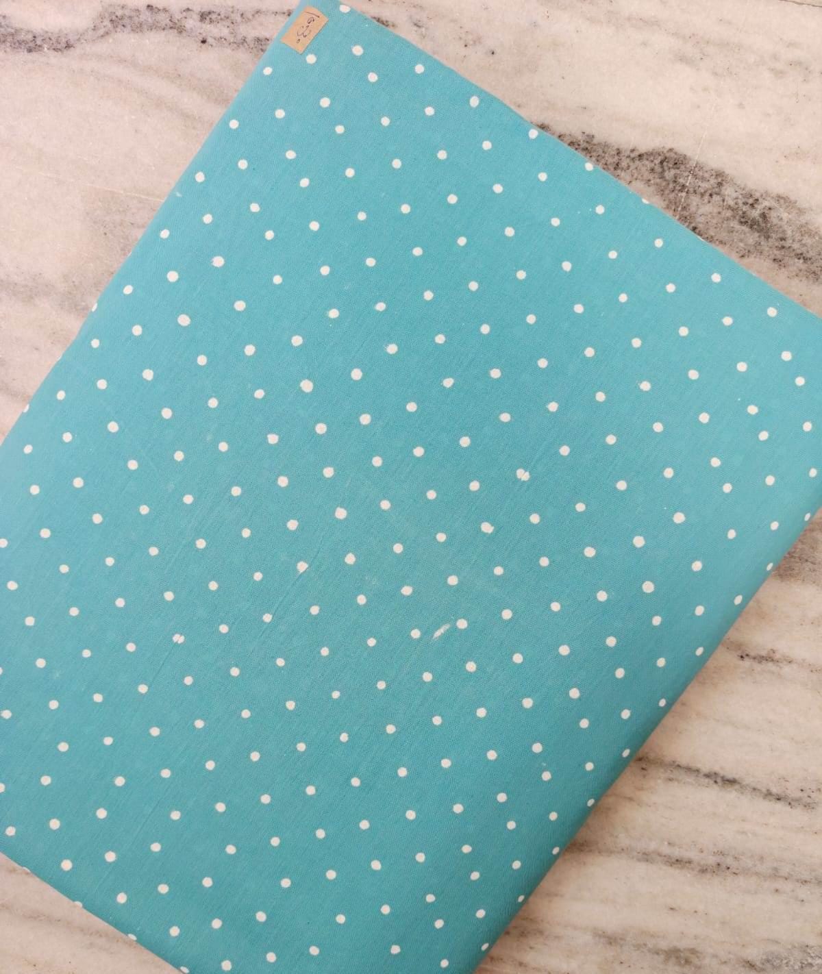 Turquoise Polka Dot Cotton Fabric by the Yard, Aqua White Mini Dot Print Fabric Quilting Cotton Sewing Fabric, Dressmaking Baby Quilt Fabric