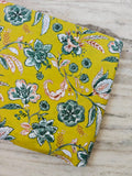 Yellow Floral Cotton Fabric by the Yard, Botanical Print Fabric, Indian Block Print Cotton, Sewing Fabric, Quilting, Dressmaking Decor