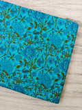 Turquoise Blue Floral Cotton Fabric by the Yard Indian Block Print Fabric Botanical Cotton Fabric Quilting Sewing Craft Dressmaking Fabric