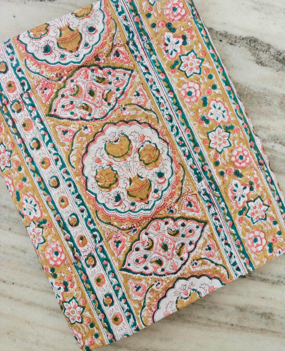 Mustard Floral Block Print Cotton Fabric by the Yard, Indian Hand Block Print Fabric, Paisley Cotton Textile for Sewing, Quilting & Craft