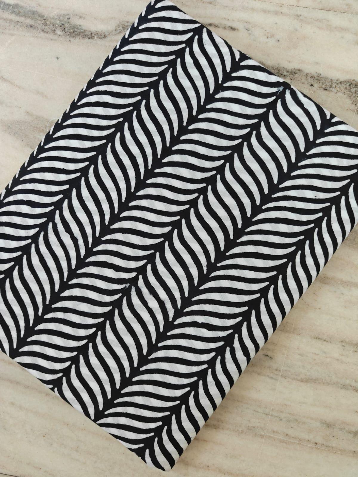 Black White Abstract Cotton Fabric by the Yard, Hand Block Print Cotton Fabric, Modern Geometric Fabric for Sewing, Quilting & Home Decor