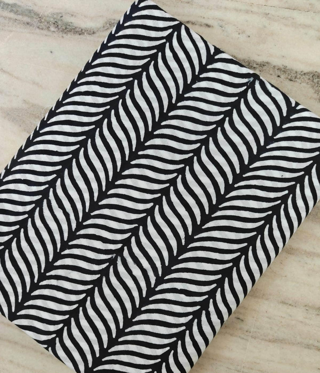Black White Abstract Cotton Fabric by the Yard, Hand Block Print Cotton Fabric, Modern Geometric Fabric for Sewing, Quilting & Home Decor