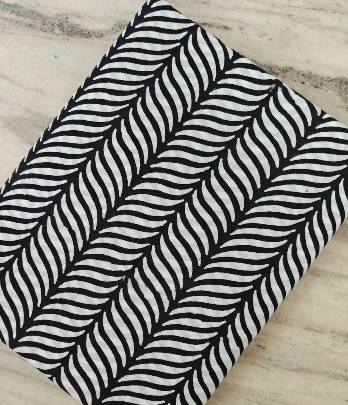 Black White Abstract Cotton Fabric by the Yard, Hand Block Print Cotton Fabric, Modern Geometric Fabric for Sewing, Quilting & Home Decor