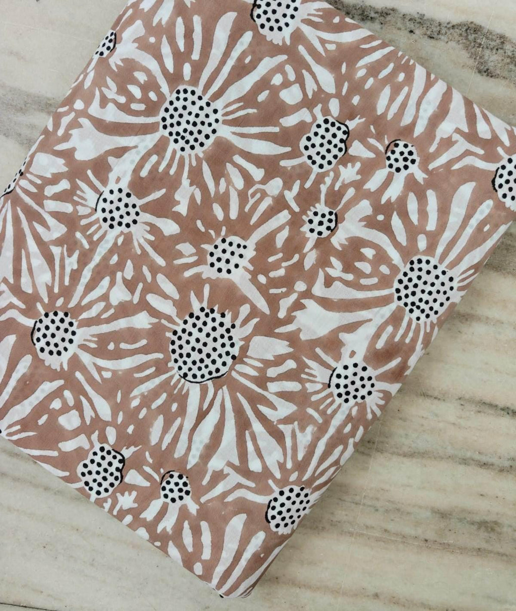 Beige Floral Cotton Fabric by the Yard, Hand Block Print Cotton Fabric, Daisy Flower Fabric for Sewing, Quilting, Dresses & Home Decor