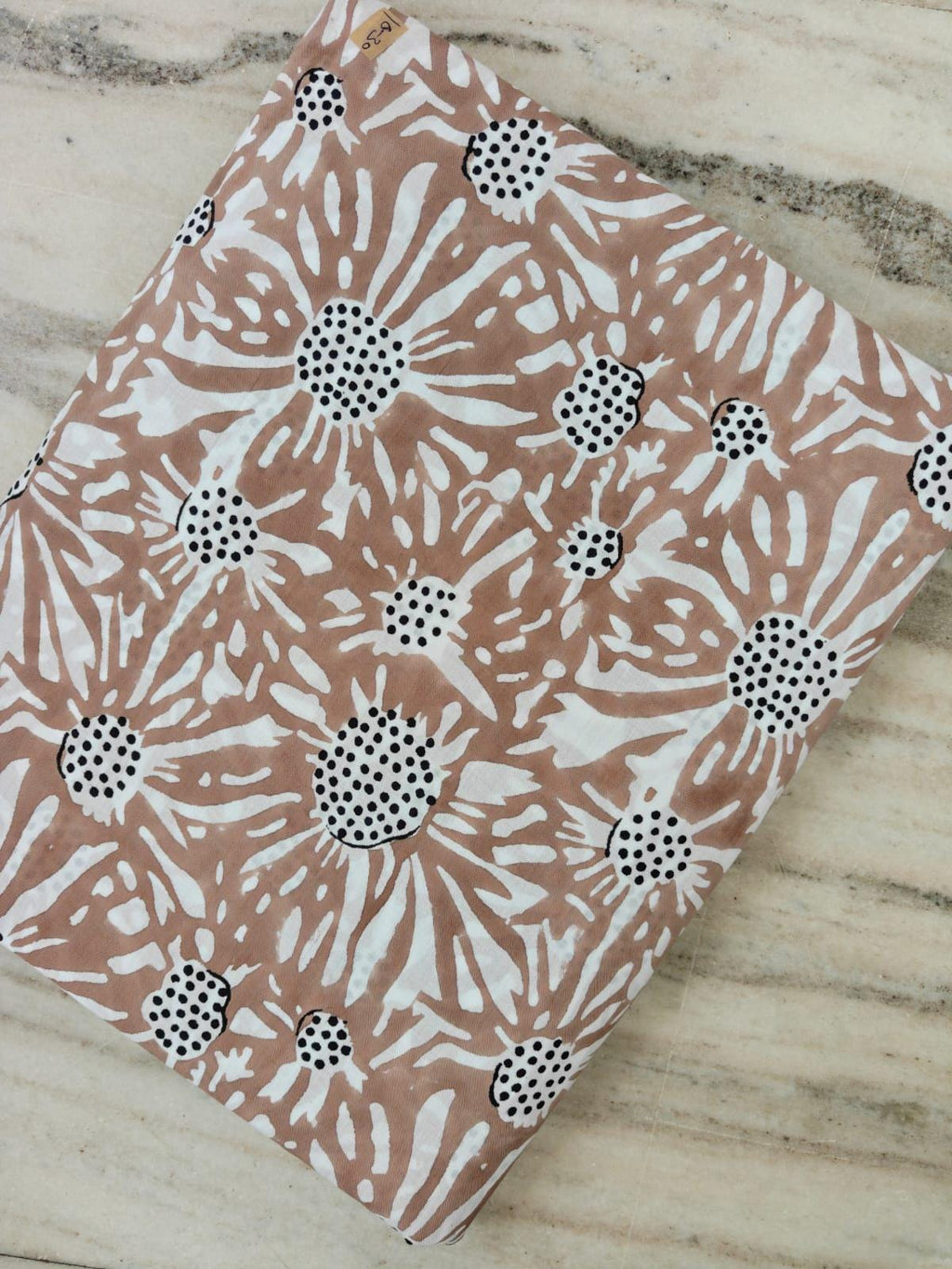 Beige Floral Cotton Fabric by the Yard, Hand Block Print Cotton Fabric, Daisy Flower Fabric for Sewing, Quilting, Dresses & Home Decor