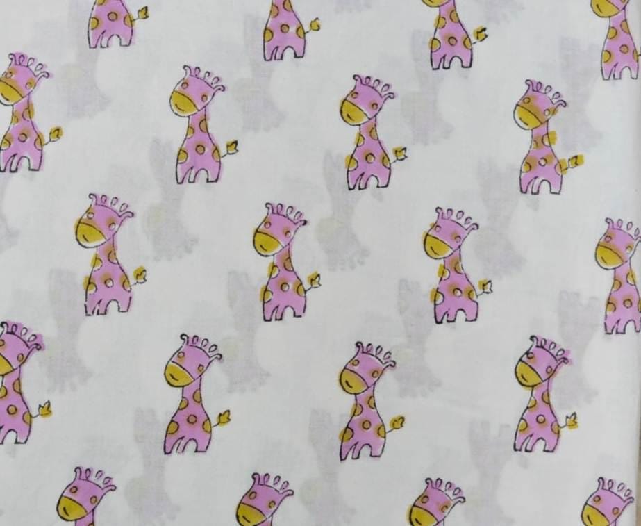 Cute Pink Giraffe Cotton Fabric by the Yard, Baby Nursery Animal Print Fabric, Soft Cotton Craft Fabric, Kids Quilting Sewing Loose Fabric
