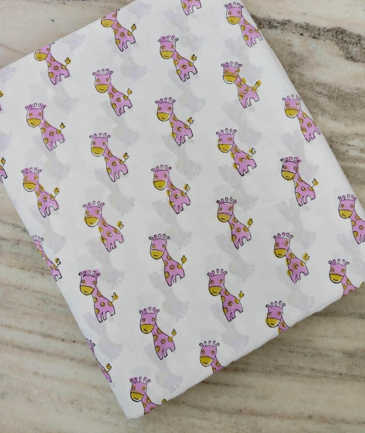 Cute Pink Giraffe Cotton Fabric by the Yard, Baby Nursery Animal Print Fabric, Soft Cotton Craft Fabric, Kids Quilting Sewing Loose Fabric