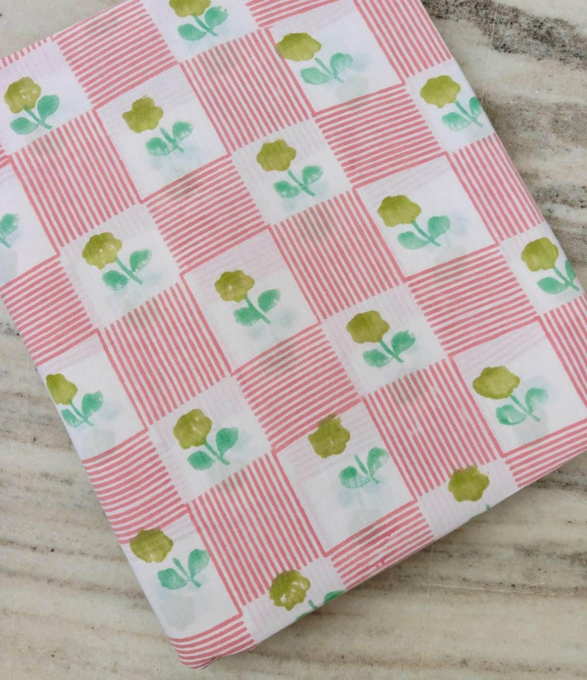 Pink Floral Cotton Fabric by the Yard, Cute Flower Stripe Print Fabric, Soft Cotton Fabric for Quilting, Sewing, Baby Crafts & Dress Fabric