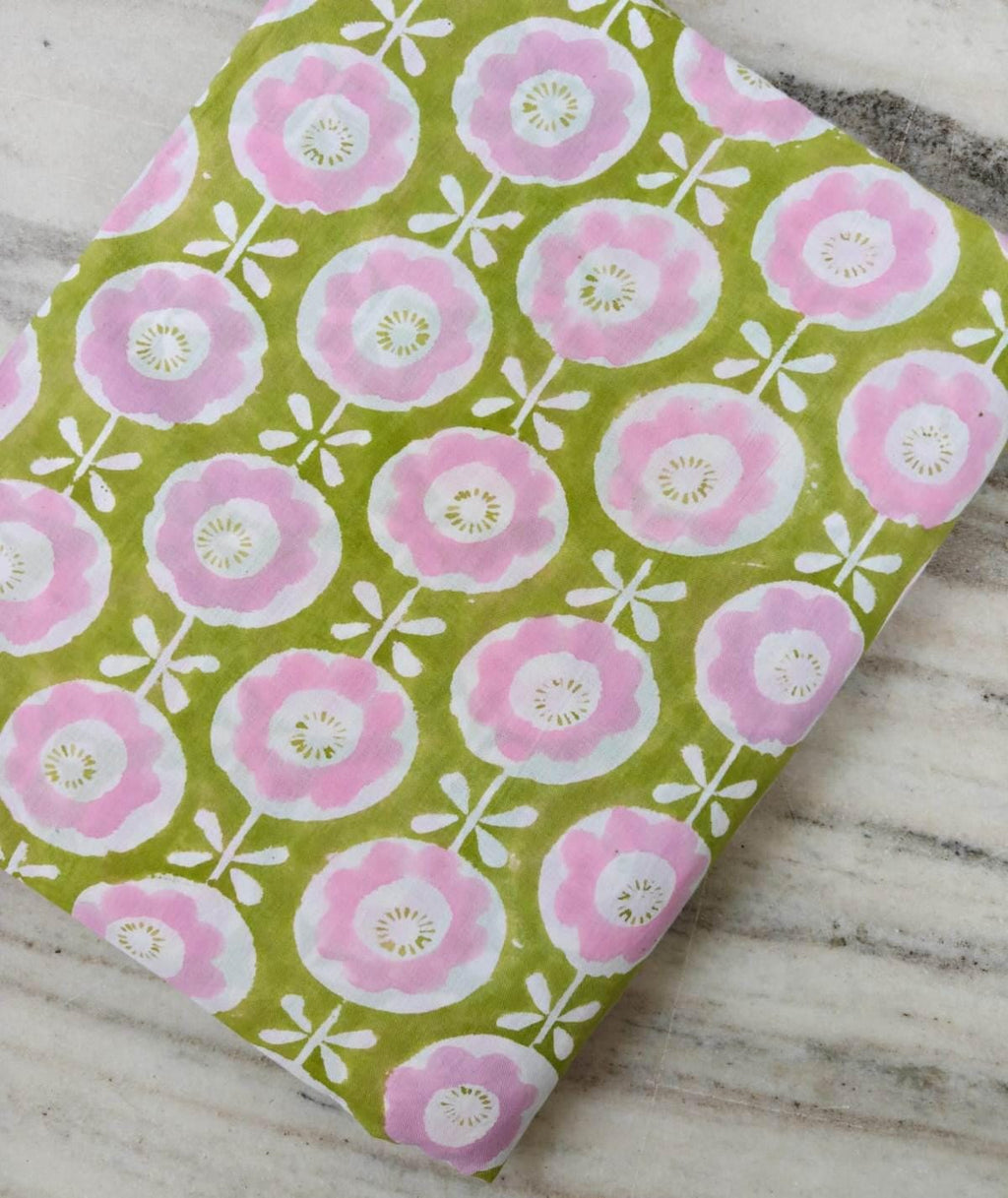 Pink Green Color Indian Hand Block Print Fabric, Floral 100% Cotton Quilting Fabric By The Yard, Dressmaking Fabric, Napkins Loose Fabric