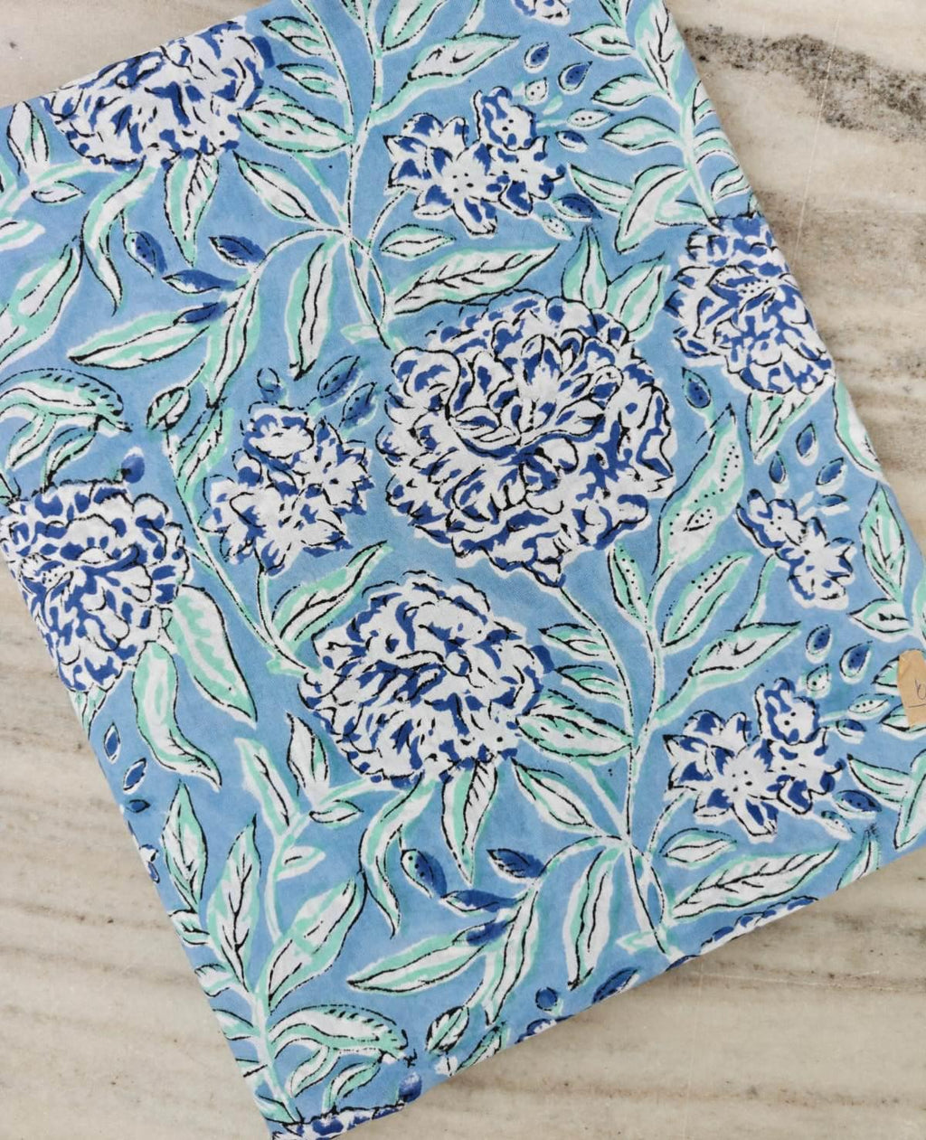 Blue Indian Hand Block Print Floral Cotton Fabric by the Yard, Light Blue Botanical Print Fabric, Quilting Sewing Dressmaking Fabric, Napkin