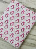 Pink Penguin Cotton Fabric by the Yard | Cute Penguin Print on White Cotton | Animal Pattern Fabric | Quilting Sewing Craft Apparel Fabric