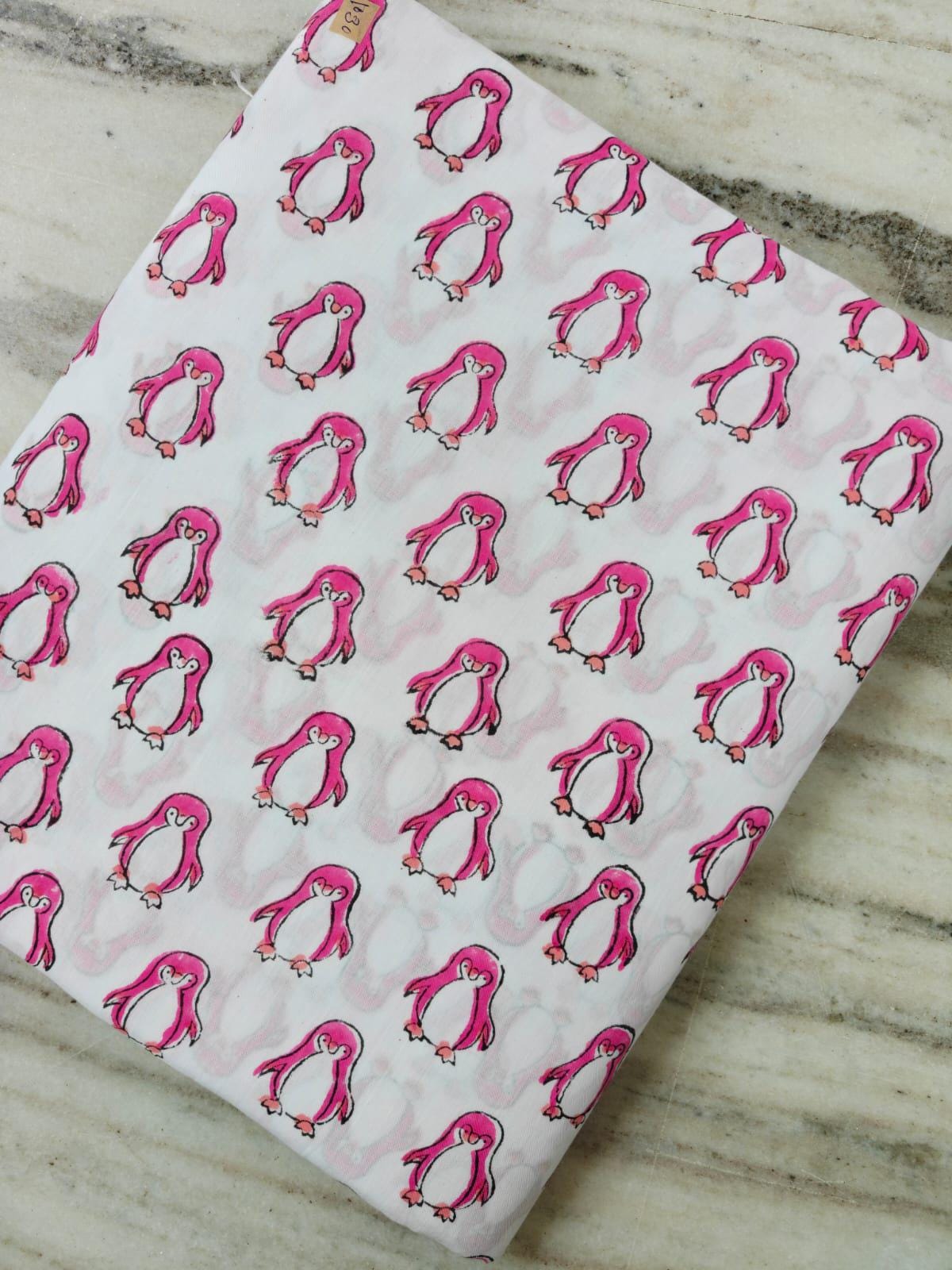 Pink Penguin Cotton Fabric by the Yard | Cute Penguin Print on White Cotton | Animal Pattern Fabric | Quilting Sewing Craft Apparel Fabric