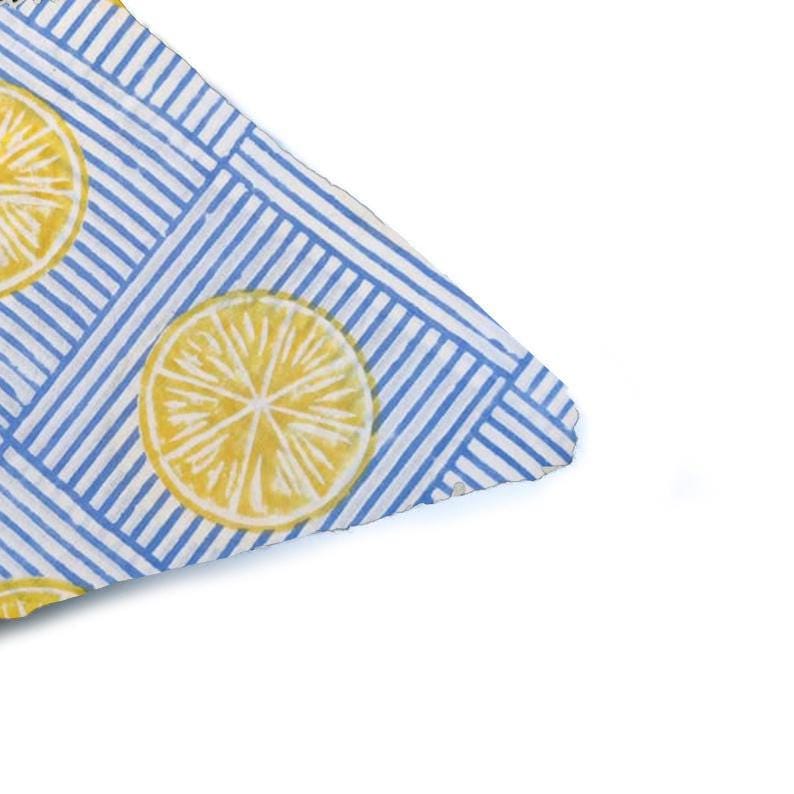 Blue Lemon Slice Cotton Cushion Cover, Yellow Citrus Hand Block Print Pillow Cover, Blue White Striped Throw Pillow, Indian Home Decor