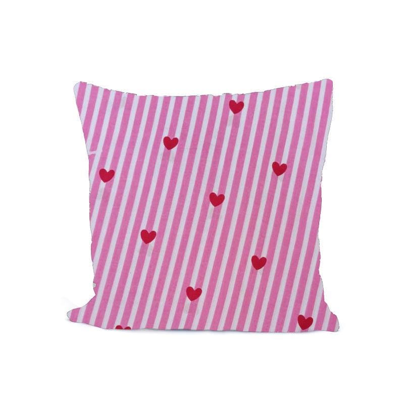 Pink Heart Cotton Cushion Cover, Red Heart Striped Throw Pillow Cover, Valentine Decorative Pillow, Cute Coquette Home Decor, Gift for Her