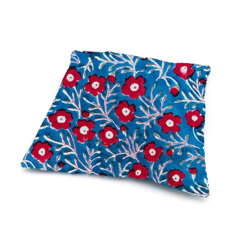 Blue Floral Cotton Cushion Cover Red Flower Hand Block Print Pillow Cover Indian Boho Throw Pillow Decorative Sofa Cushion Farmhouse Decor