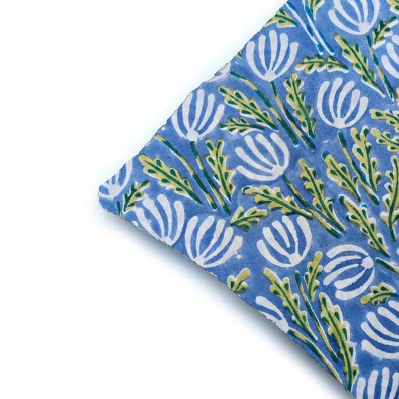 Blue Floral Cushion Cover, Indian Hand Block Print Pillow Cover, Botanical Cotton Throw Pillow, Boho Farmhouse Sofa Cushion,  Home Decor